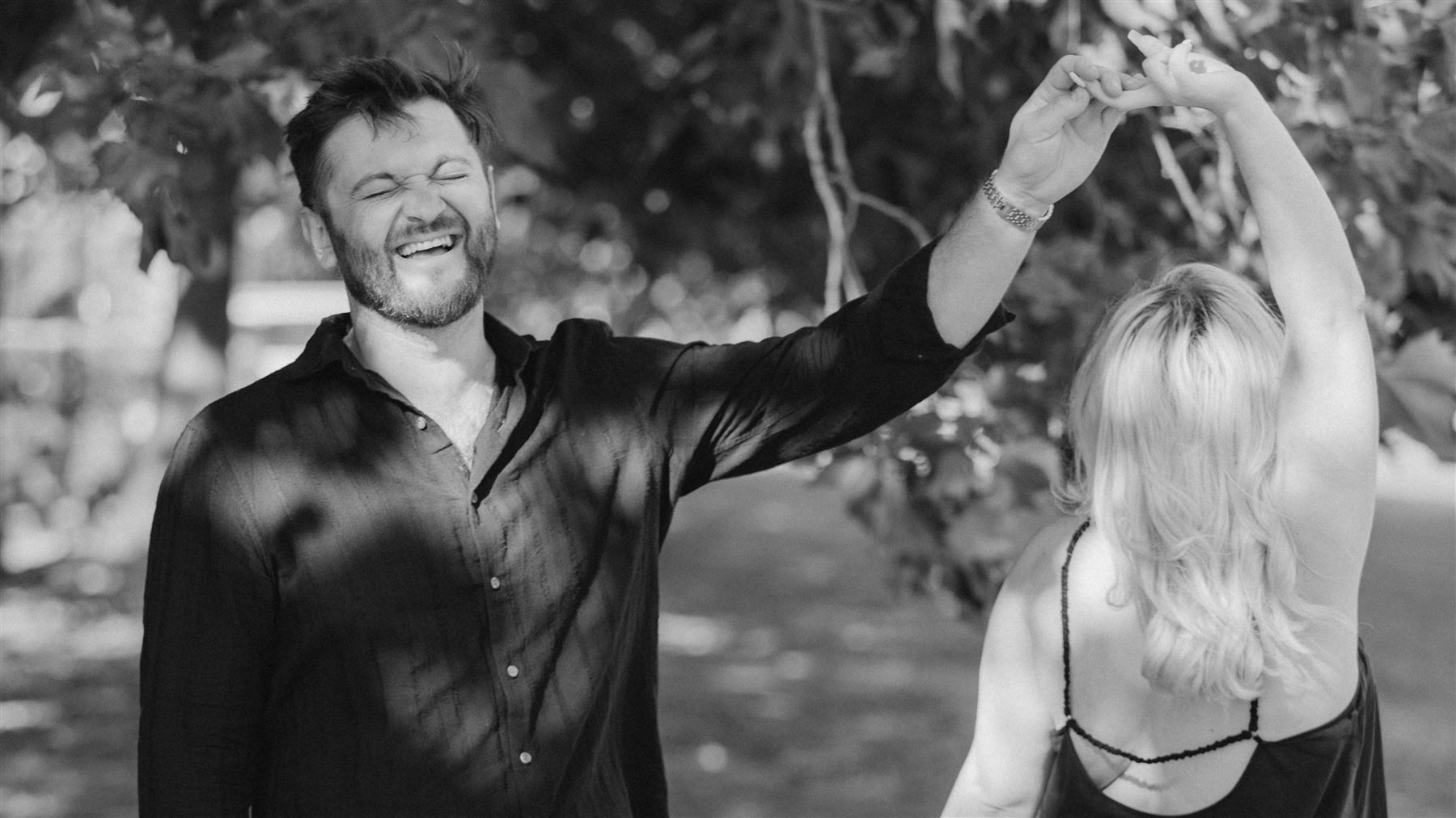 Dancing in the park, black and white